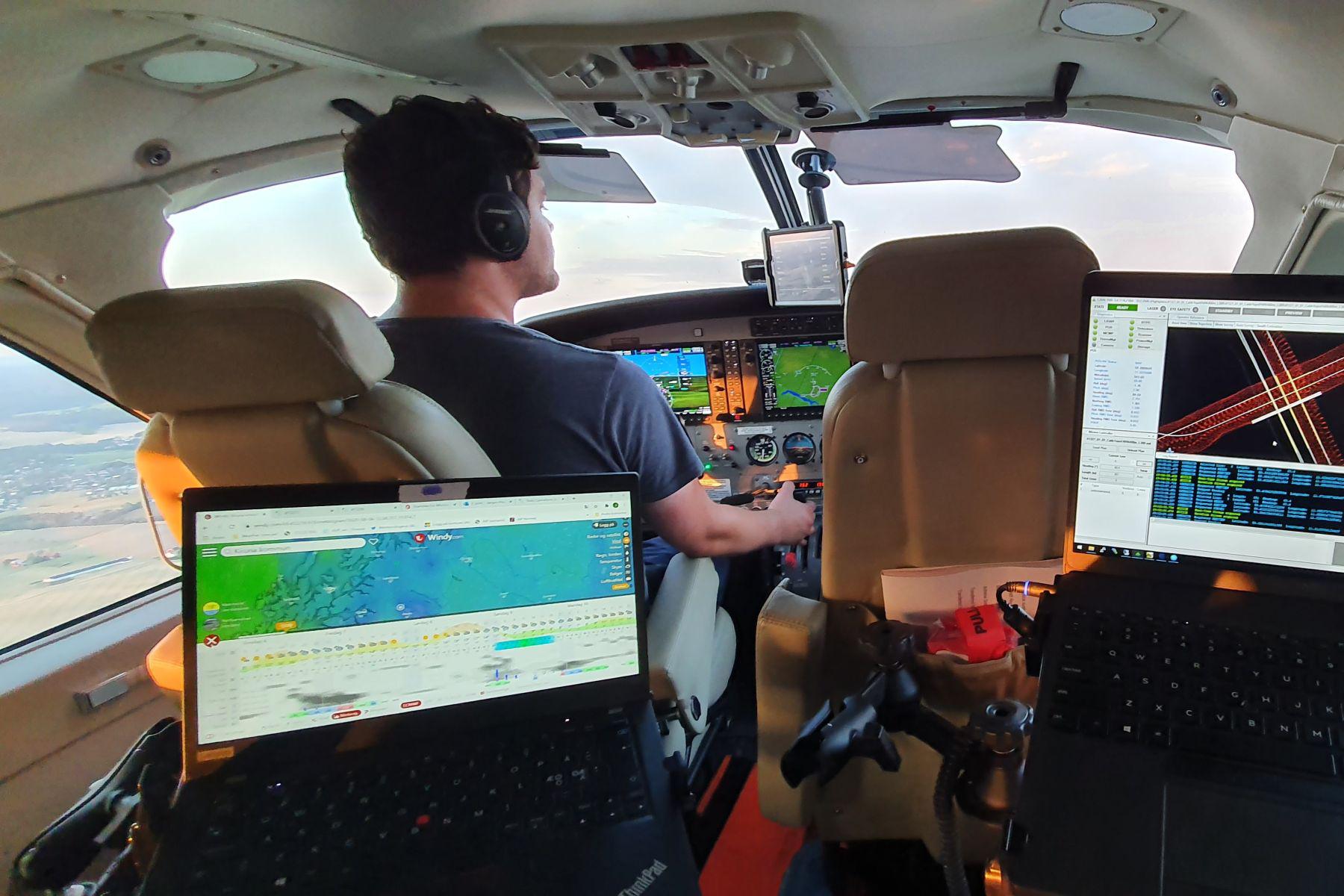 A view inside the cockpit of the aerial survey aircraft.  Credit: Field Geospatial AS.  