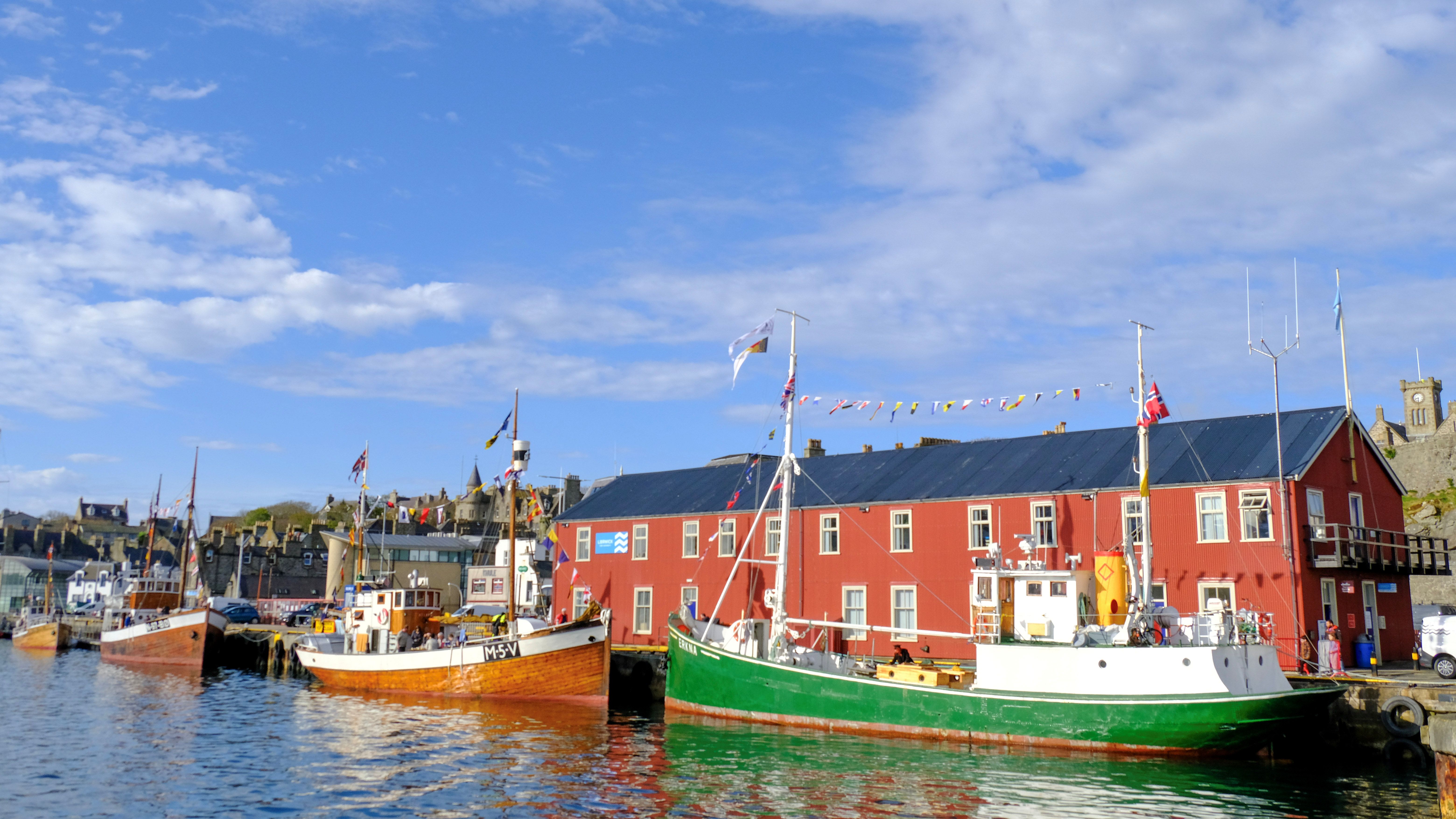 Liberation Convoy Ships moored in Lerwick Harbour outside Stewart Building