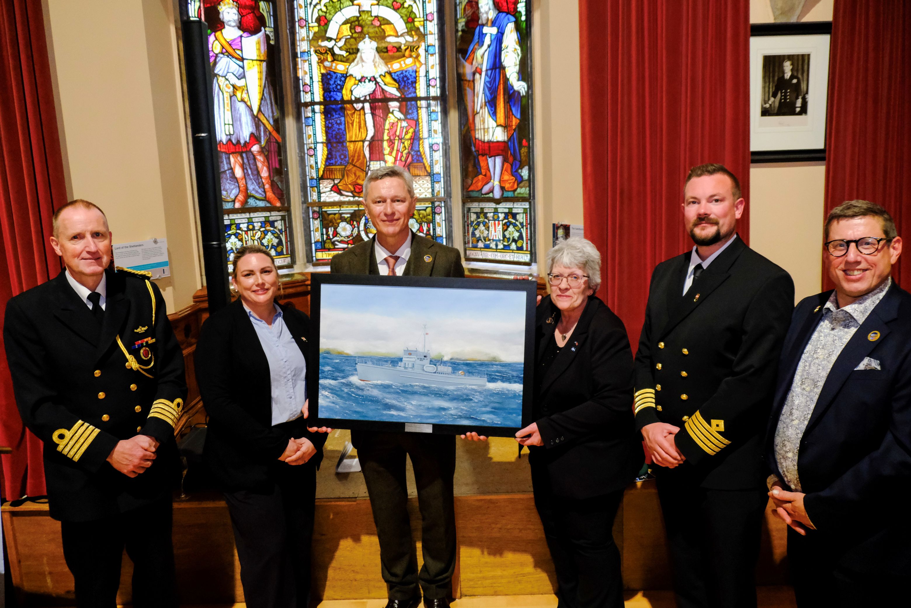 The Norwegian Ambassador and guests with the gift presented to them by Convenor Andrea Manson