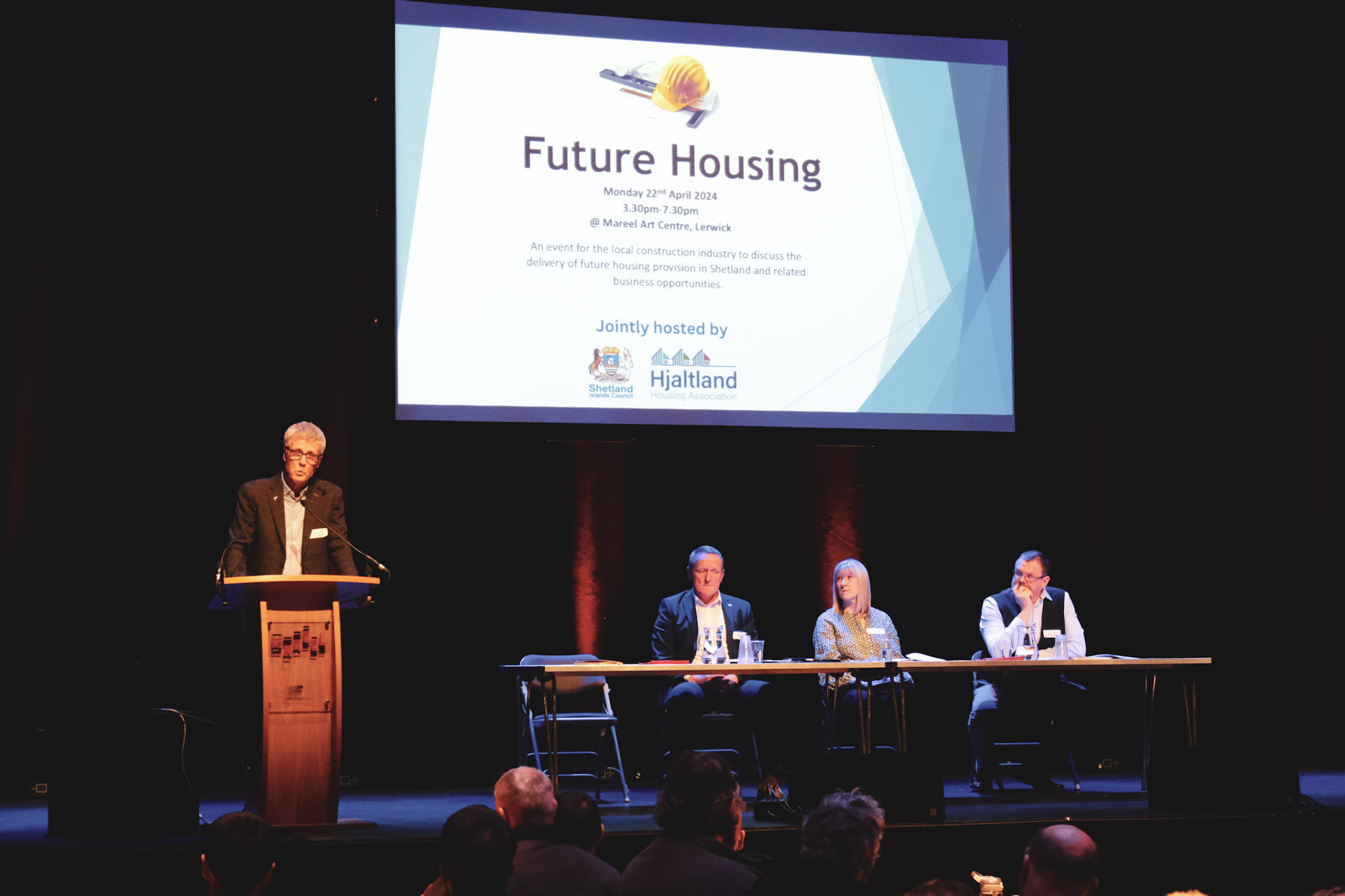 Dennis Leask on stage at the Future Housing event. Credit: SIC