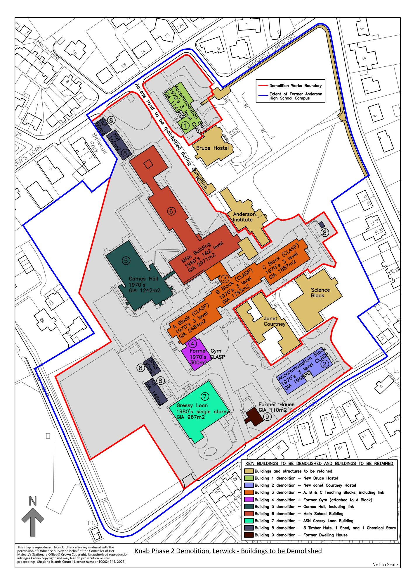 A plan of the Knab site, highlighting the buildings due for demolition