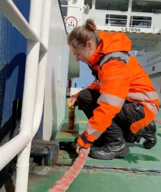 Deckhand Maggie Adamson working on the Bressay Ferry