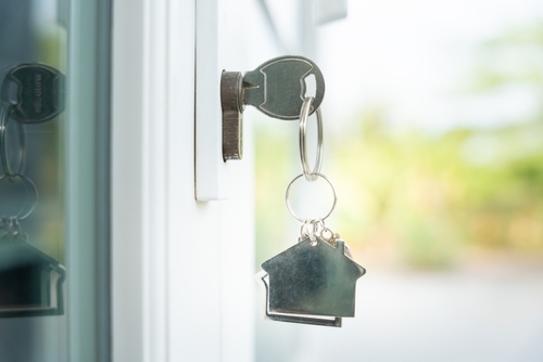 A house key in a door