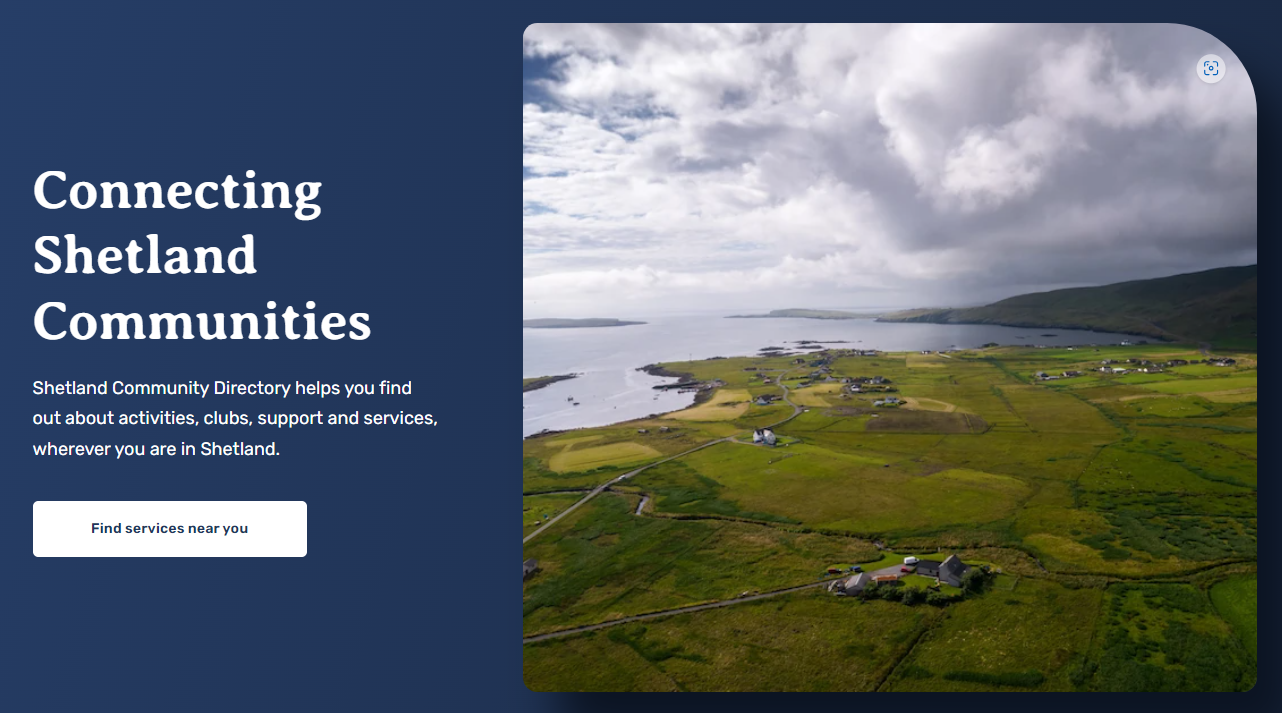 A screen shot of the home page of the Shetland directory.