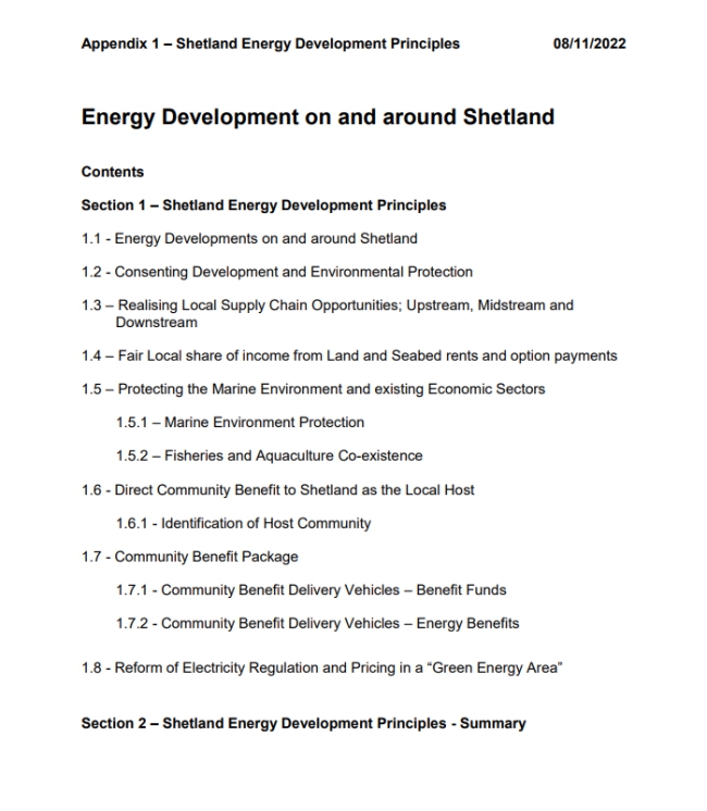 Shetland Energy Development Principles