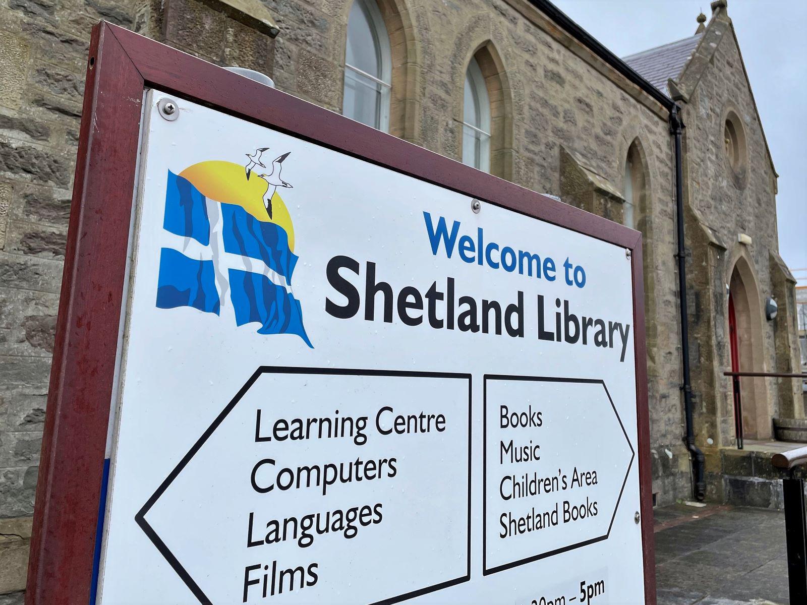 Shetland library sign 1