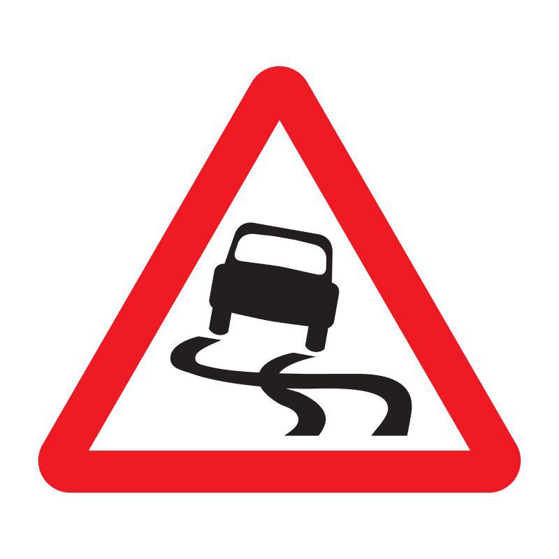 Roads warning triangle showing a slippery road