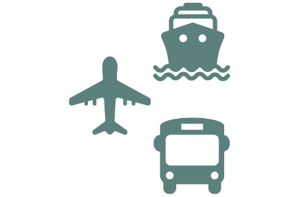 Plane, ferry and bus